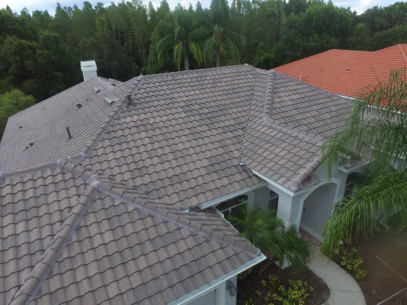 two homes in Florida with different types of tile roofs
