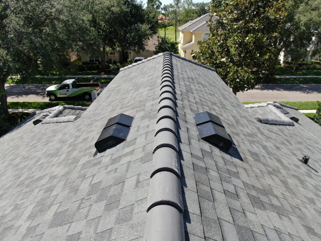shingle roof on a house with vents
