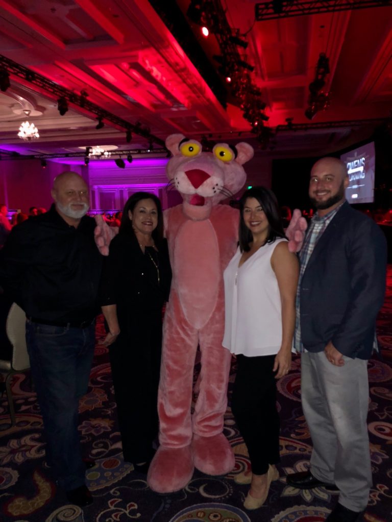 group photo with pink panther