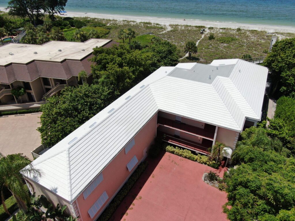 Overhead view of a newly installed roof by Westfall Roofing