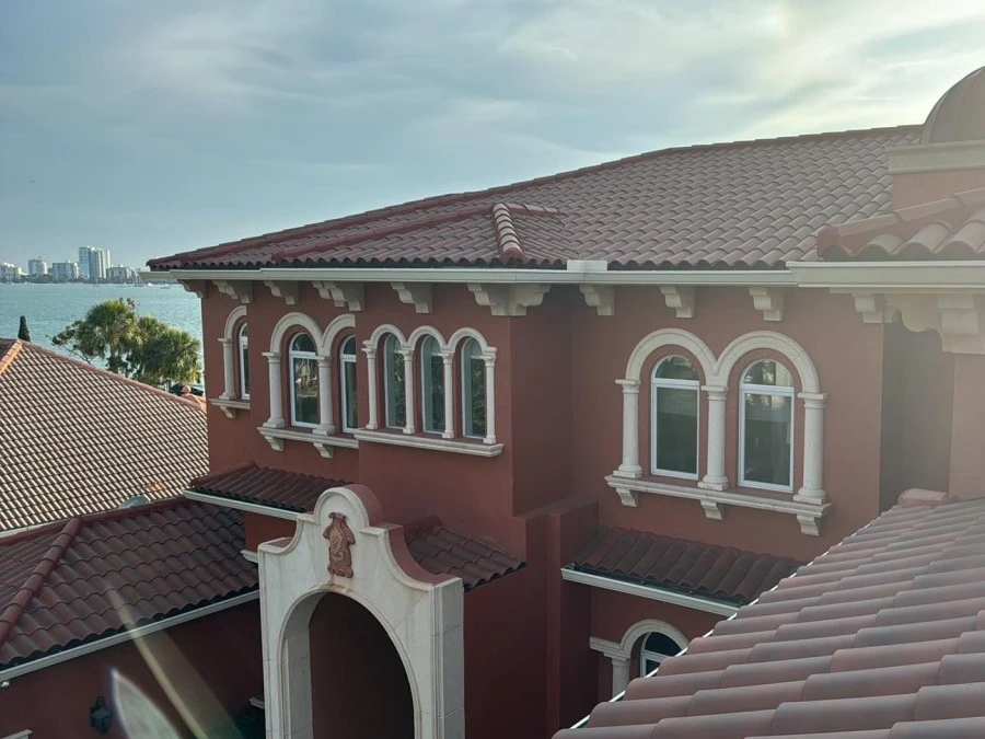 Gutter Replacement on Spanish style home in Sarasota Florida