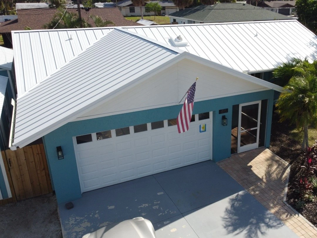 New metal roof with american flag